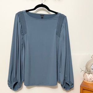 Ann Taylor Smocked Dusty Blue Blouse